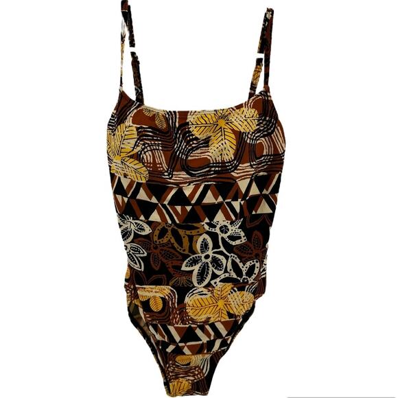 La Blanca Island Goddess Lingerie One Piece Swimsuit Floral Square Neck Brown 12 - Picture 1 of 6